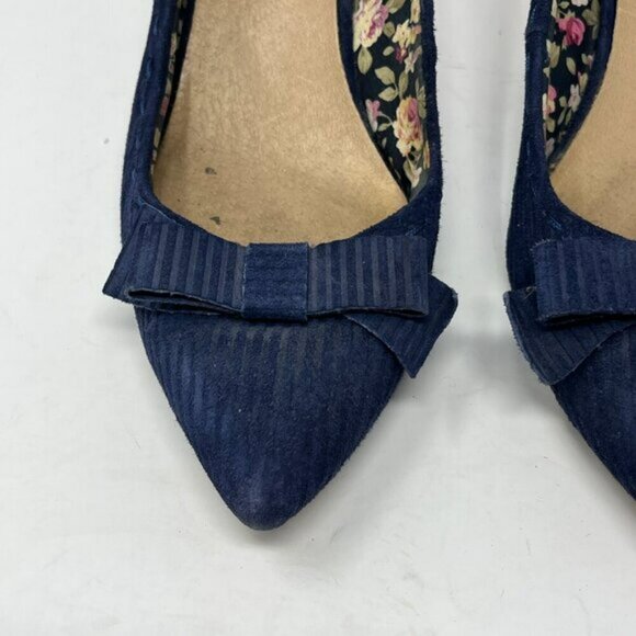 Seychelles women's Apostrophe blue corduroy kitten heel pumps 11 shoes bow - Picture 2 of 10